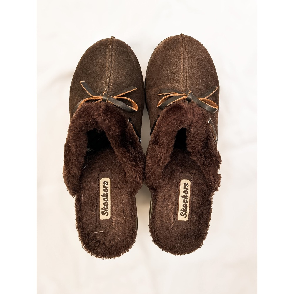 Skechers Y2K Disco Bunny Boogie Down Platform‎ Clogs Suede Faux Fur Mules SZ 9 - Picture 3 of 5